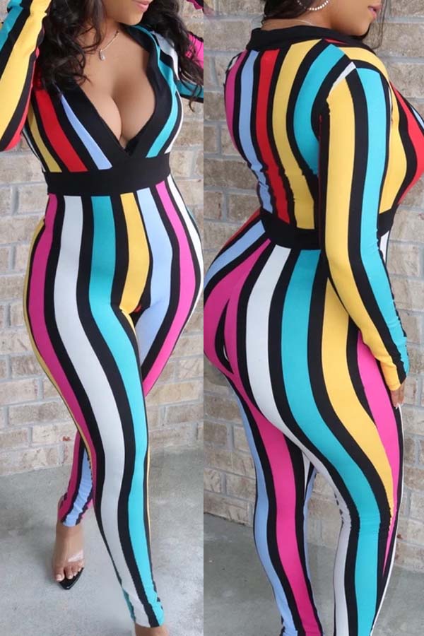 

Lovely Stylish Striped Multicolor One-piece Jumpsuit, Multi