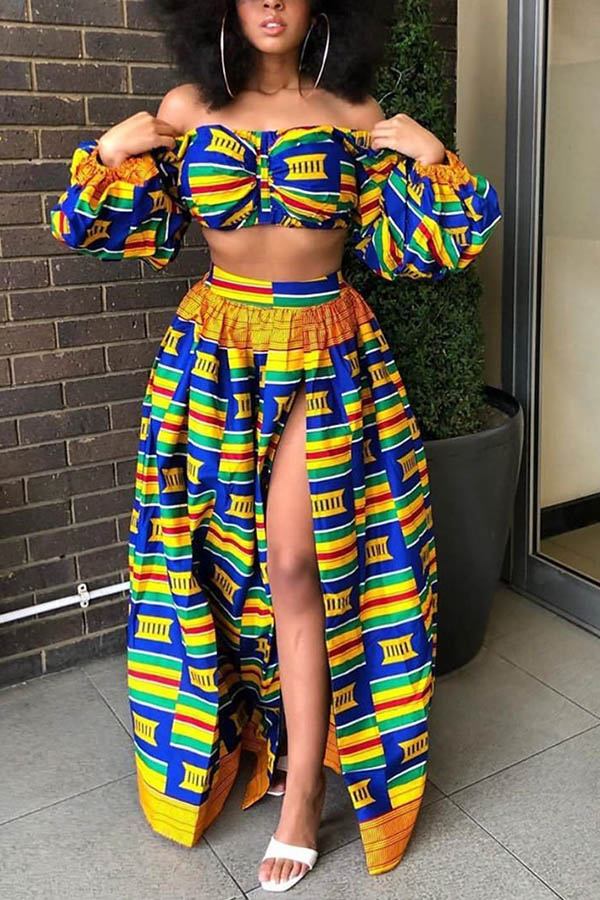 

Lovely Bohemian Print Blue Two-piece Skirt Set