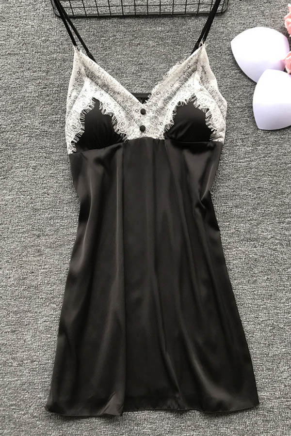 

Lovely Stylish Patchwork Black Sleepwear