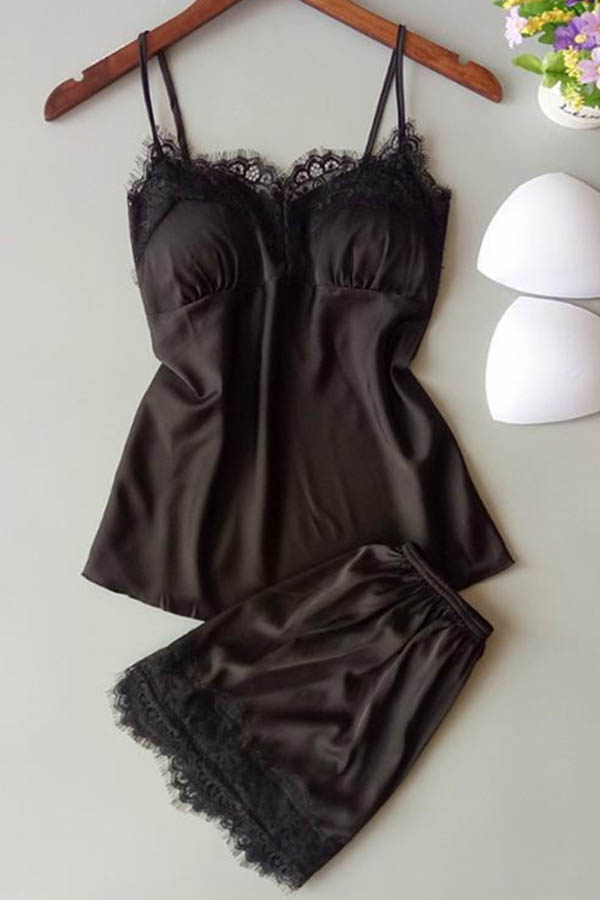 

Lovely Leisure Lace Hem Black Sleepwear