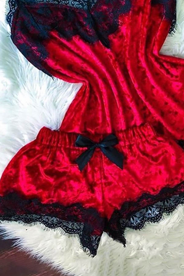 

Lovely Sexy Lace Hem Wine Red Sleepwear