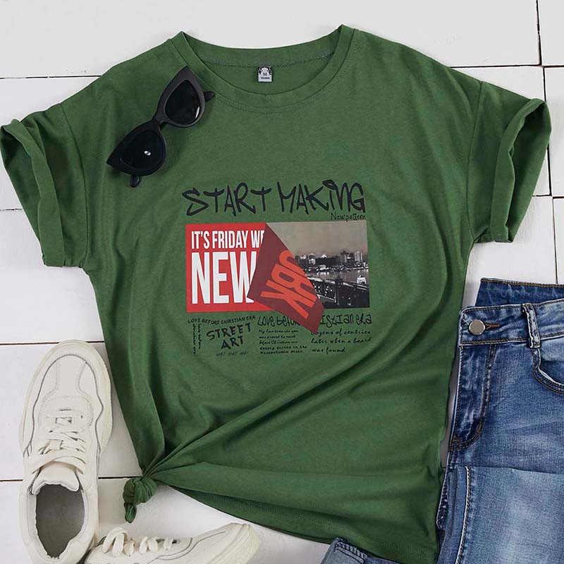 

Lovely Casual O Neck Letter Print Green T-shirt