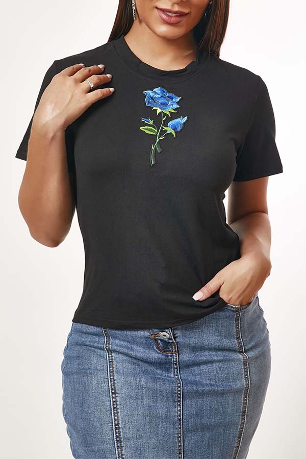 

Lovely Casual Print Black T-shirt