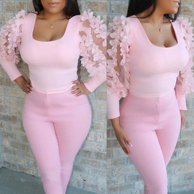 

Lovely Sweet Patchwork Pink Blouse