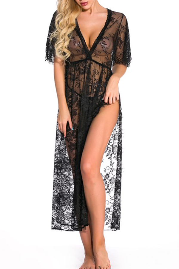 

Lovely Sexy Lace See-through Black Gowns