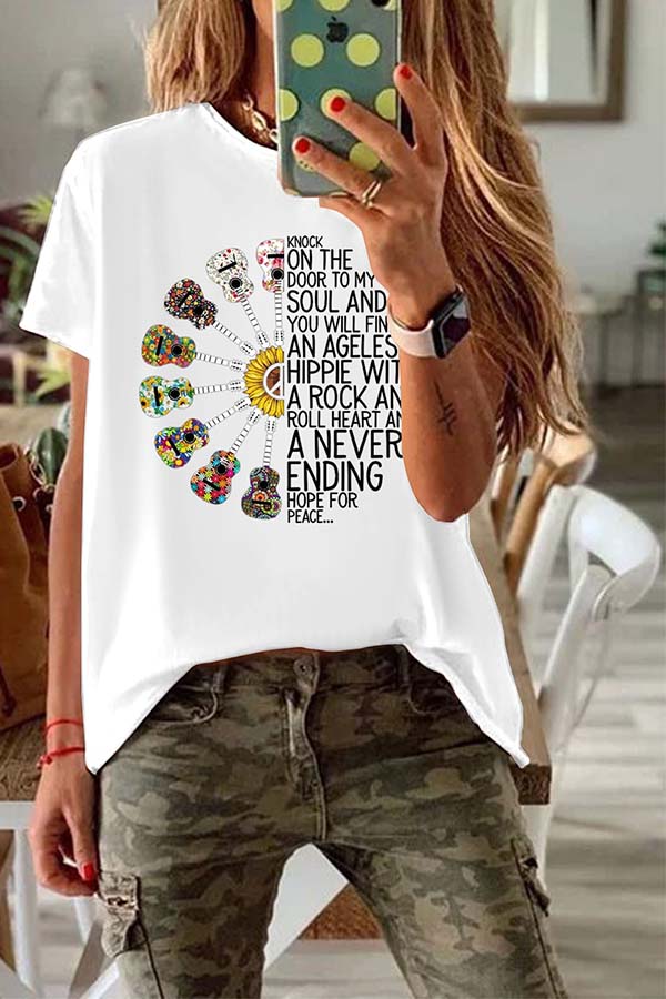 

Lovely Casual Print White T-shirt