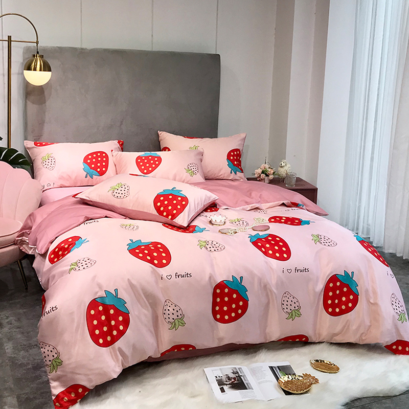 

Lovely Cosy Strawberry Print Pink Bedding Set