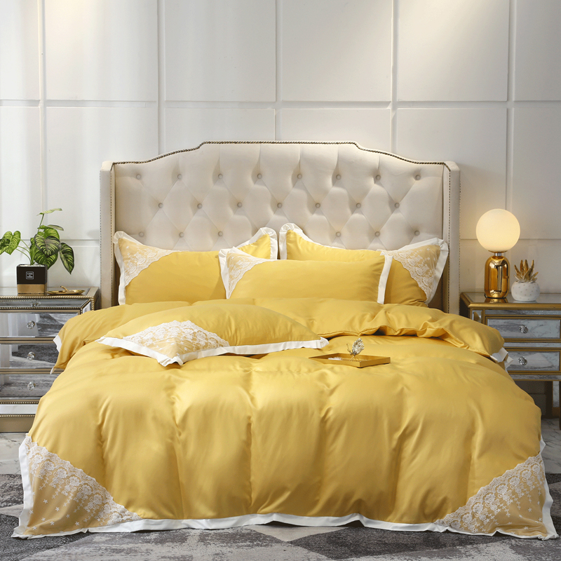 Lovely Sweet Lace Hem Yellow Bedding Set