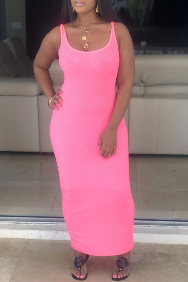 

Lovely Casual Basic Skinny Pink Ankle Length Dress