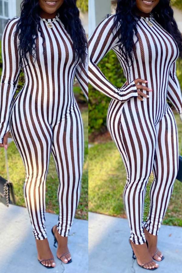 

Lovely Casual Striped White One-piece Jumpsuit