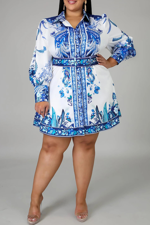 lovely-casual-print-blue-knee-length-plus-size-dresslovelywholesale