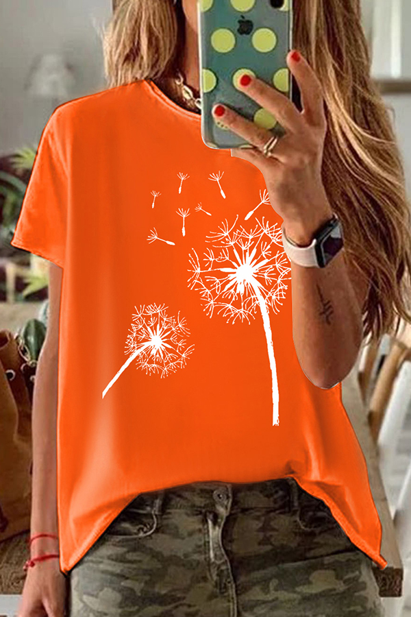 

Lovely Leisure O Neck Print Orange T-shirt