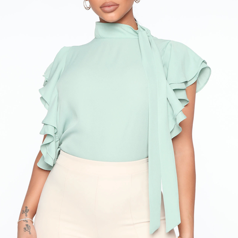 

Lovely Sweet Flounce Design Light Green Blouse