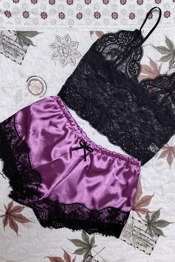 

Lovely Sexy Lace Hem Purple Babydolls