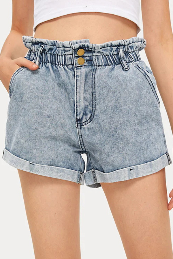 

Lovely Trendy Buttons Design Baby Blue Shorts