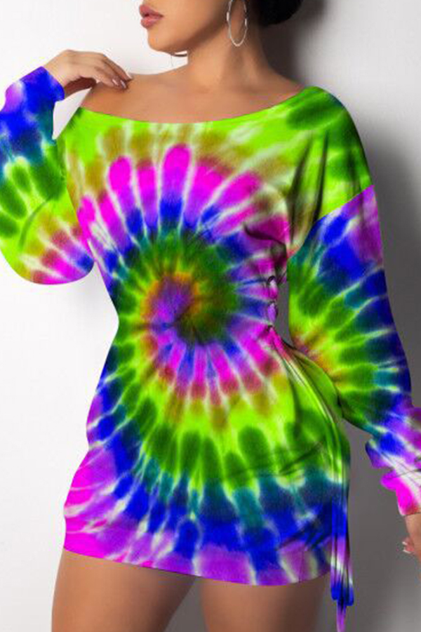 

Lovely Casual Tie-dye Green Mini Dress