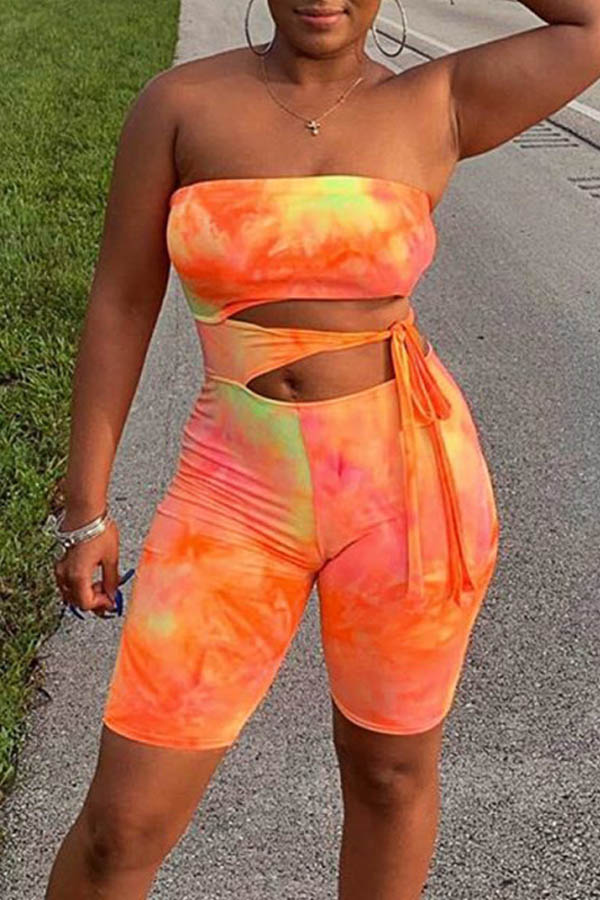 

Lovely Trendy Tie-dye Orange One-piece Romper