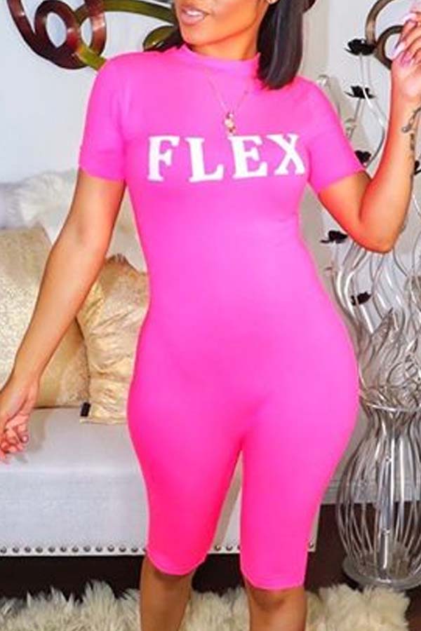 

Lovely Casual Letter Print Rose Red One-piece Romper