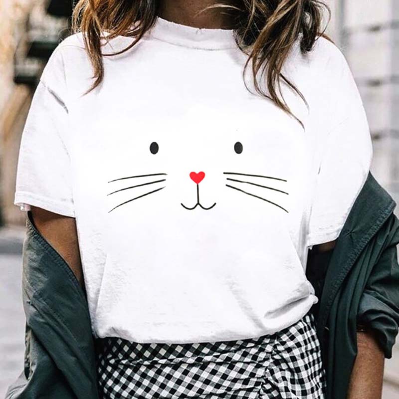 

Lovely Leisure O Neck Cartoon Print White Plus Size T-shirt