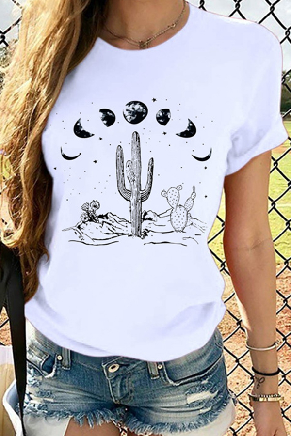 

Lovely Casual Print White T-shirt