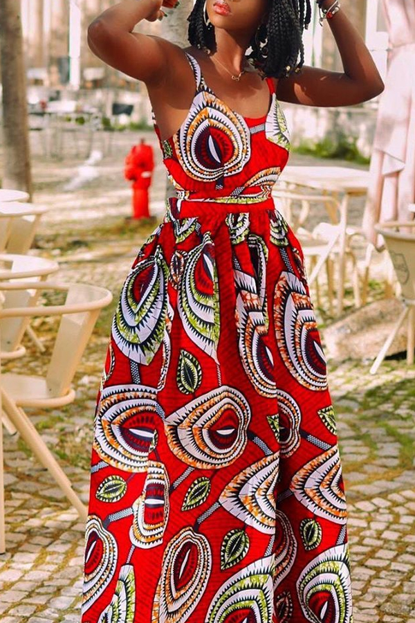 

Lovely Bohemian Print Red Maxi Dres