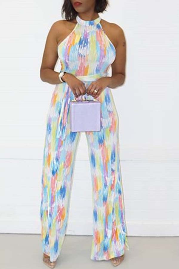 

Lovely Sexy Print White One-piece Jumpsuit