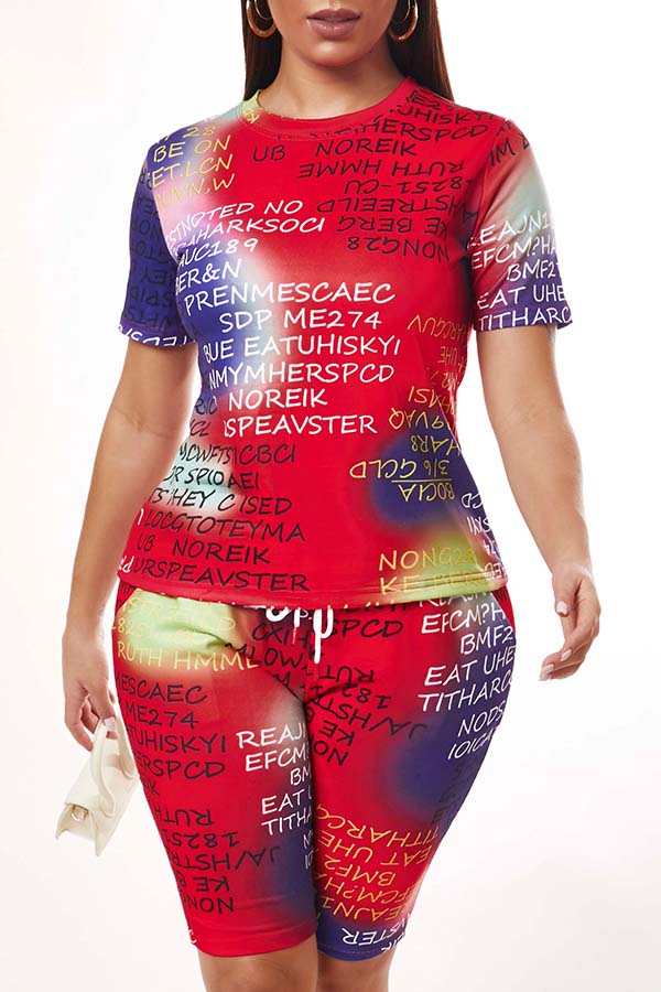 

Lovely Leisure Letter Print Multicolor Two-piece Shorts Set, Multi