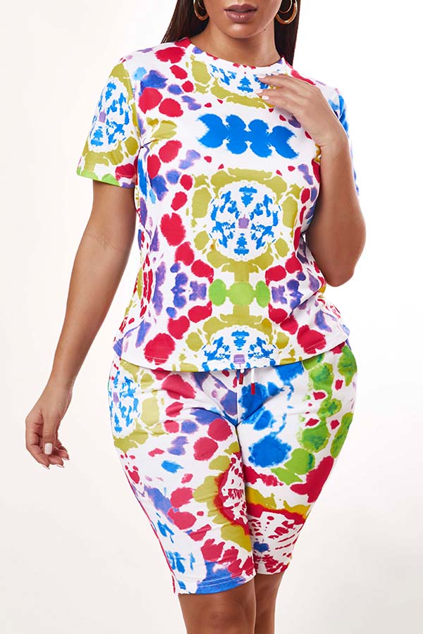 

Lovely Leisure Print Multicolor Two-piece Shorts Set, Multi