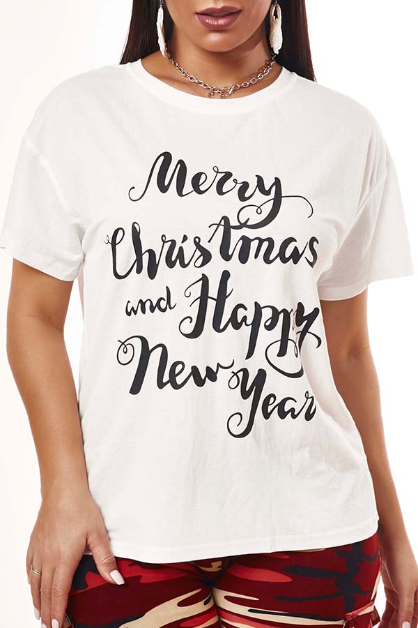

Lovely Leisure O Neck Letter Print White T-shirt