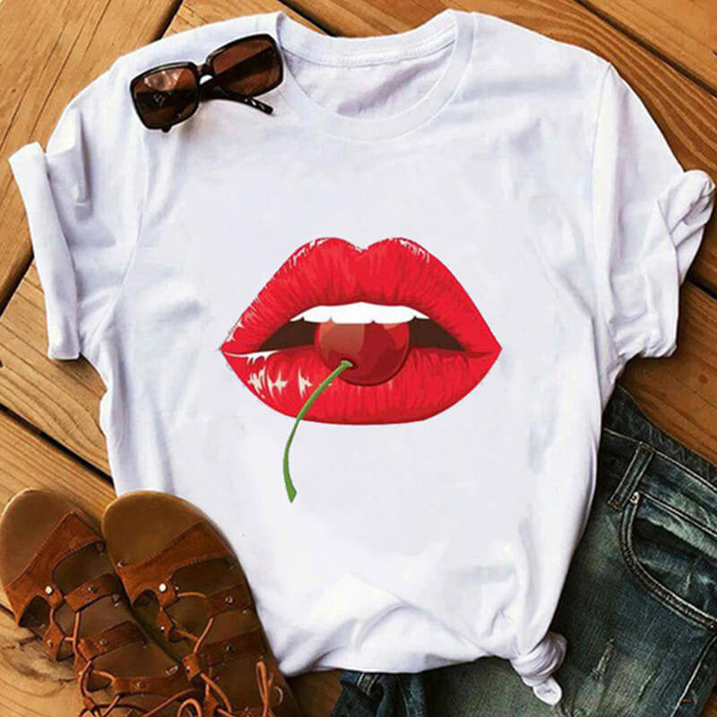 

Lovely Leisure Lip Print White T-shirt