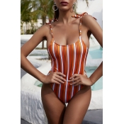 Lovely Striped Orange One-piece Swimsuit