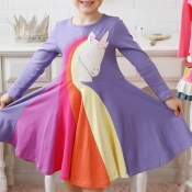 Lovely Sweet Patchwork Purple Girl Knee Length Dre