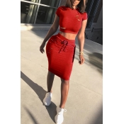Lovely Chic Hollow-out Red Two-piece Skirt Set