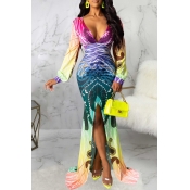 Lovely Chic Print Multicolor Maxi Dress