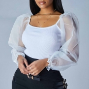 Lovely Casual Patchwork White Blouse