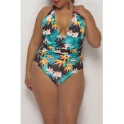Lovely Print Green Plus Size One-piece Swimsuit