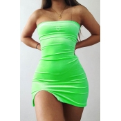 Lovely Chic Dew Shoulder Green Mini Dress