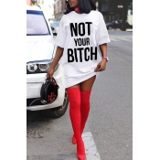 LW COTTON Casual Letter White Mini Dress