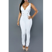 Lovely Street V Neck White One-piece Jumpsuit