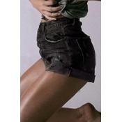 Lovely Trendy Buttons Design Black Shorts