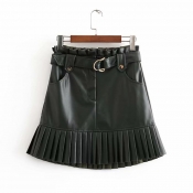 Lovely Trendy Ruffle Design Blackish Green Skirt