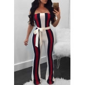 Lovely  Bohemian Striped White One-piece Jumpsuit