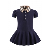 Lovely Sweet Buttons Design Dark Blue Girl Mini Dr