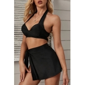 Lovely Lace-up Black Bathing Suit Two-piece Swimsu