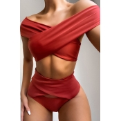 Lovely Hollow-out Red Bathing Suit Two-piece Swims