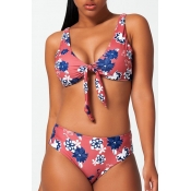 Lovely Floral Print Multicolor Bathing Suit Two-pi