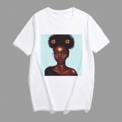 Lovely Leisure Print Blue Plus Size T-shirt