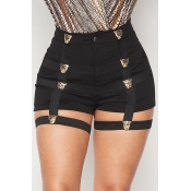 Lovely Casual Hollow-out Black Shorts