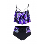 Lovely Print Purple Bathing Suit Two-piece Swimsui