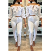 Lovely Trendy Bow-Tie White Blouse
